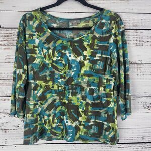J.Jill Long Sleeve Top M Womens Multicolor Geometric Print 100% Cotton Pullover